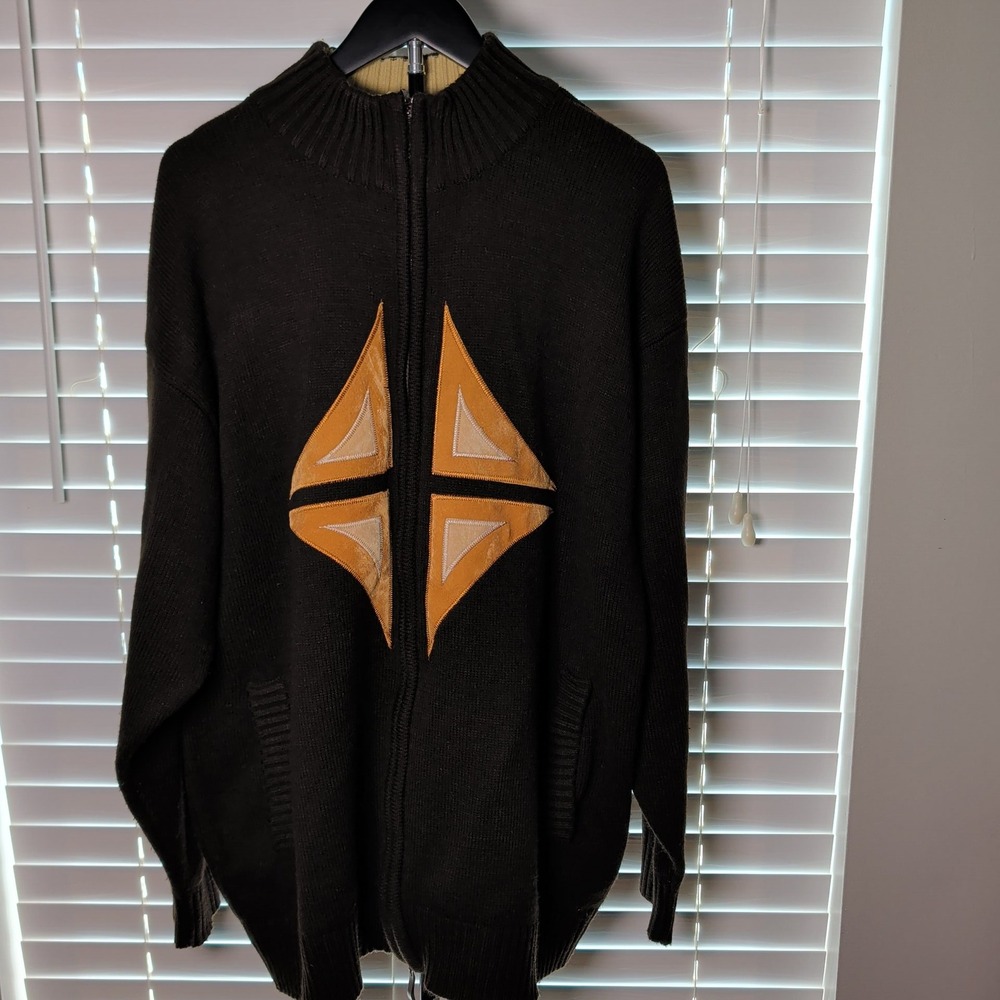 Jordan Craig Full Zip Sweater Mens XL Black Geometric Diamond Patch Excellent